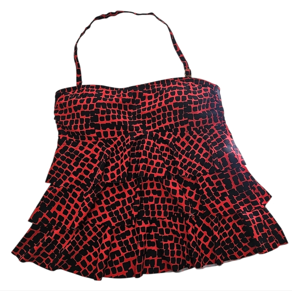Black & Red Tiered Tankini Swim Top